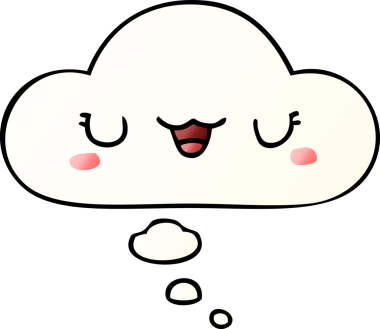 Bir insan tarafından çizilmiş yumuşak eğimli düşünce baloncuğu ile sevimli çizgi film yüzü