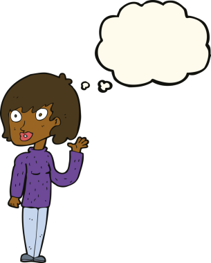 Bir insan tarafından çizilmiş düşünce balonlu bir kadın.