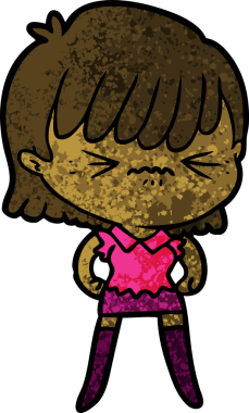 Bir insan tarafından çizilmiş kızgın çizgi film kızı.