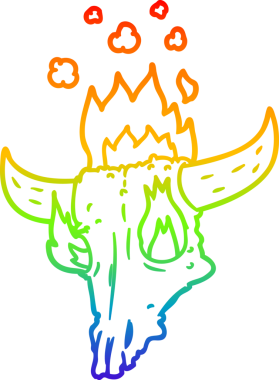 Gökkuşağı gradyan çizgisi, bir insan tarafından çizilmiş korkunç, alevli bir hayvanın kafatası çizimi.