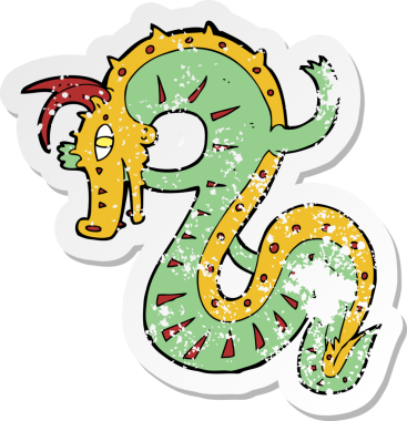 Bir insan tarafından çizilmiş bir Sakson ejderha çizgi filminin gerilemiş yapıştırması.