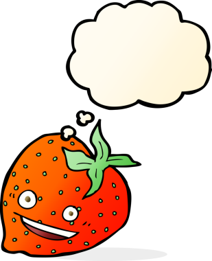 Bir insan tarafından çizilmiş düşünce baloncuklu karikatür çileği