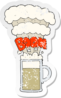 Bir insan tarafından çizilmiş patlamış bira karikatürünün gerilimli yapıştırması.