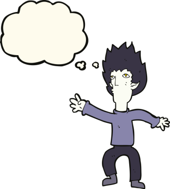 Bir insan tarafından çizilmiş düşünce baloncuğu olan bir vampir.