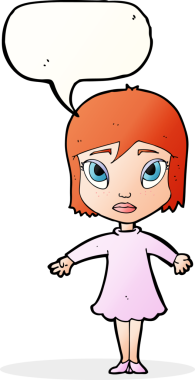 Bir insan tarafından çizilmiş, konuşma balonu olan bir karikatür kızı.