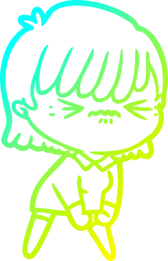 Bir insan tarafından çizilmiş, soğuk bir çizgi film kızı çizimi.