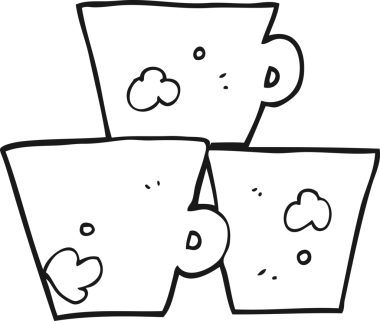 Bir insan tarafından çizilmiş siyah beyaz kahve fincanları.