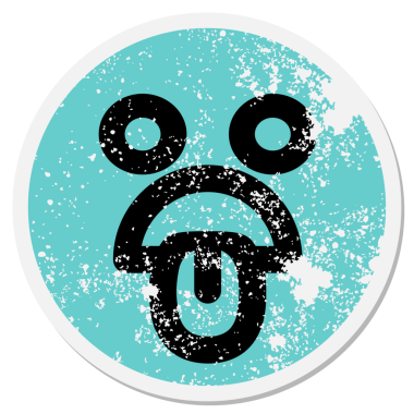 Bir insan tarafından çizilmiş midesi bulanan dairesel bir çıkartma.