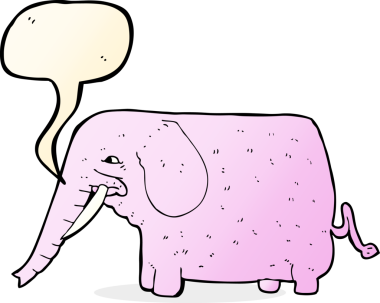 Bir insan tarafından çizilmiş konuşma balonlu komik bir fil.