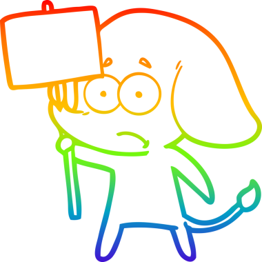 Gökkuşağı gradyan çizgi çizimi bir insan tarafından çizilmiş, belirsiz, protesto işareti olan bir fil.