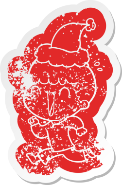 Gülen karikatür. Noel Baba şapkası takan bir adamın insan tarafından çizilmiş çıkartması.