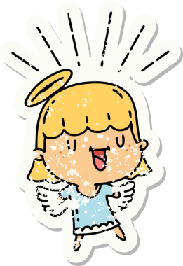 Bir insan tarafından çizilmiş eski bir dövme stili şarkı söyleyen melek çıkartması.