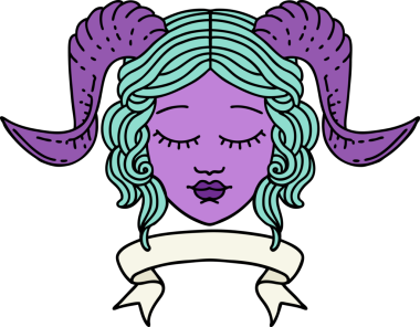 Retro Dövme Biçimi karakter yüzünü bir insan tarafından çizilmiş parşömen pankartıyla düzenliyor