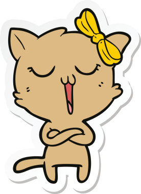 Bir insan tarafından çizilmiş çizgi film kedisinin çıkartması.