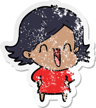 Bir insan tarafından çizilmiş, gülen bir karikatür çıkartması.