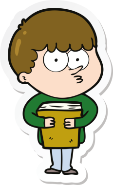 Bir insan tarafından çizilmiş bir kitabı elinde tutan meraklı bir çocuğun çıkartması.