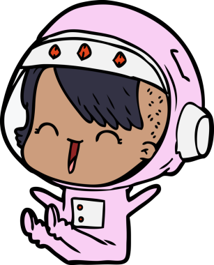 Bir insan tarafından çizilmiş mutlu uzay kızı.