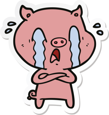 Bir insan tarafından çizilmiş ağlayan domuz çizgi filminin çıkartması.