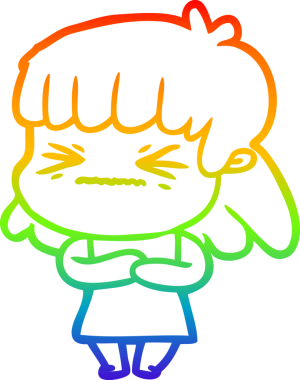 Gökkuşağı gradyan çizimi bir insan tarafından çizilmiş kızgın bir kız çizgi filmi