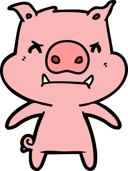 Bir insan tarafından çizilmiş kızgın çizgi film domuzu.