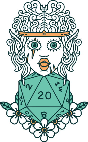 Retro Dövme Tarzı Bir insan tarafından çizilmiş 20 zarlı barbar karakter