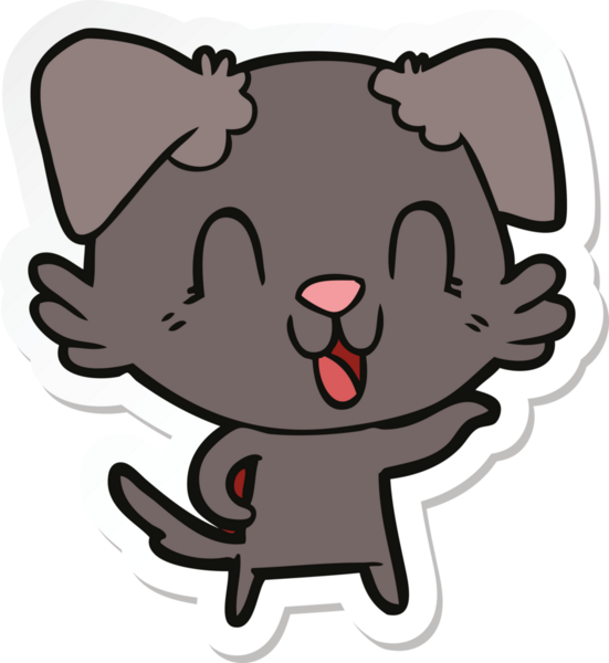 Bir insan tarafından çizilmiş gülen bir köpeğin çıkartması.