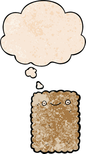 Düşünce baloncuklu çizgi film bisküvisi. Bir insan tarafından çizilmiş grunge doku tarzı.