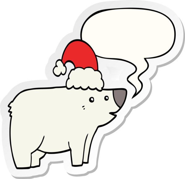 Bir insan tarafından çizilmiş balon çıkartmalı Noel şapkası takan çizgi film ayısı.