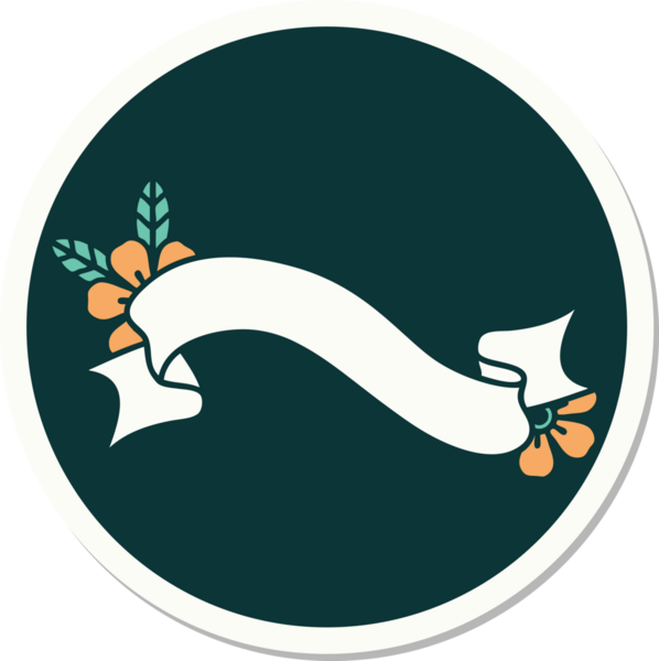 Geleneksel dövme stili bir pankart ve insan tarafından çizilmiş çiçekler.