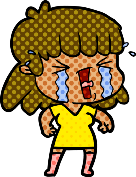 Bir insan tarafından çizilmiş gözyaşları içindeki çizgi film kadını.