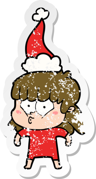 Bir insan tarafından çizilmiş Noel Baba şapkası giymiş, ıslık çalan bir kızın el yazısı.