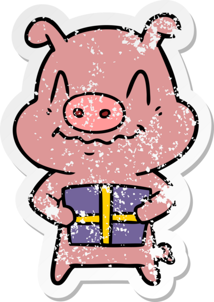 Bir insan tarafından çizilmiş sinirli çizgi film domuzu çıkartması.