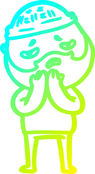 Bir insan tarafından çizilmiş sakallı, endişeli bir çizgi film çizimi.