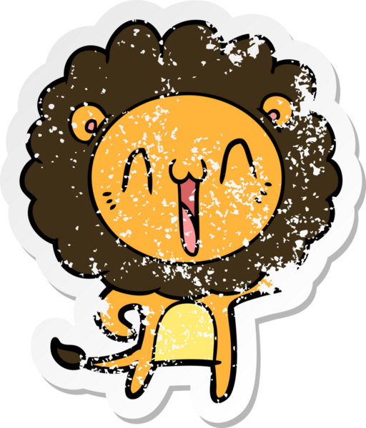 Bir insan tarafından çizilmiş mutlu çizgi film aslanının sıkıntılı çıkartması.