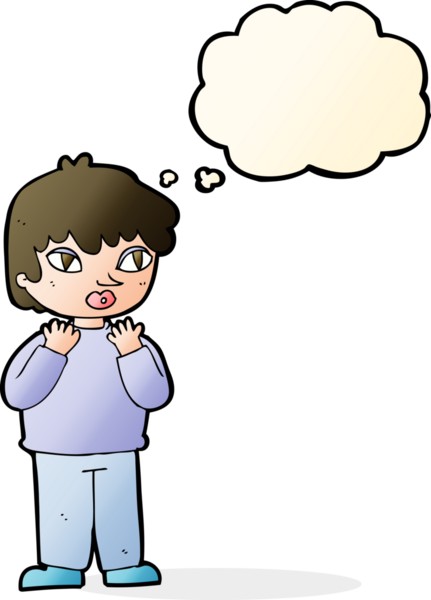 Bir insan tarafından çizilmiş düşünce baloncuğu olan endişeli bir karikatür.