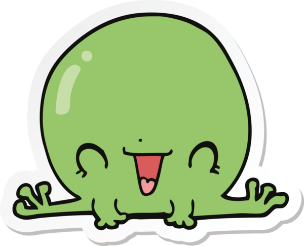 Bir insan tarafından çizilmiş karikatür kurbağasının çıkartması.