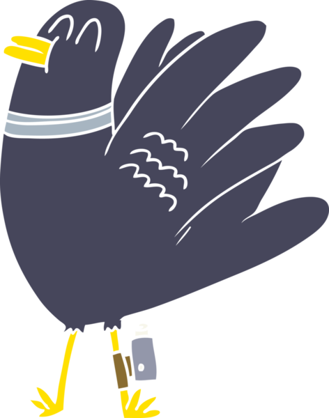 Bir insan tarafından çizilmiş düz renkli çizgi film kuşu