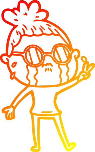 Bir insan tarafından çizilmiş gözlüklü, ağlayan bir kadının çizgi film çizimi.