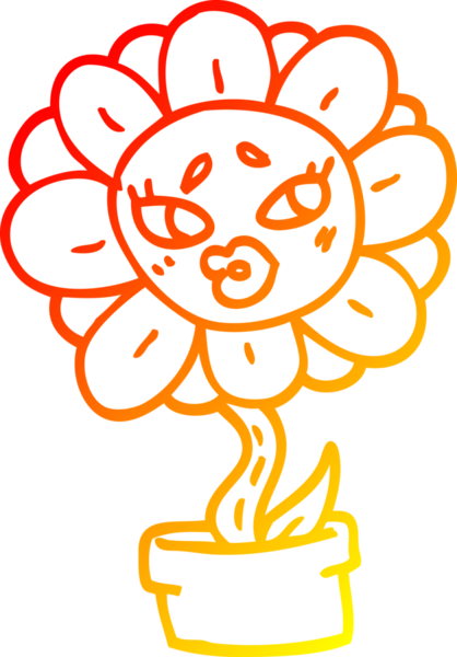 Bir insan tarafından çizilmiş karikatür saksısının sıcak çizgi çizimi