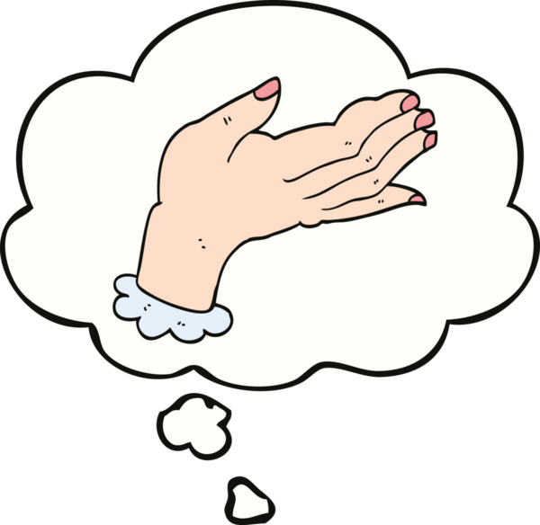 Bir insan tarafından çizilmiş düşünce baloncuklu çizgi film eli.