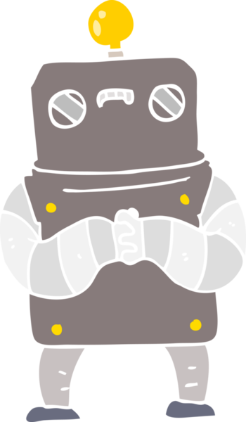 Bir insan tarafından çizilmiş düz renkli çizgi film robotu