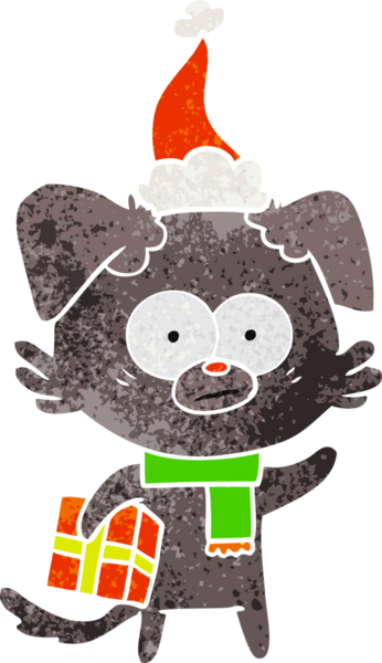 Bir insan tarafından çizilmiş Noel Baba şapkasıyla gerilmiş eski bir çizgi film.