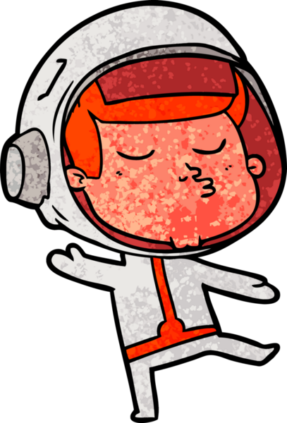 Bir insan tarafından çizilmiş kendine güvenen bir astronot çizgi filmi.