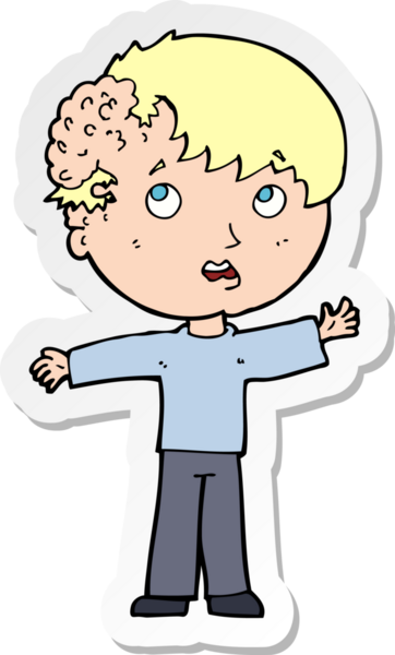 Bir insan tarafından çizilmiş kafasında büyüme olan bir çizgi film çocuğunun çıkartması.