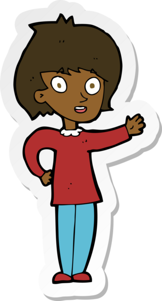 Bir insan tarafından çizilmiş mutlu bir kadının çıkartması.