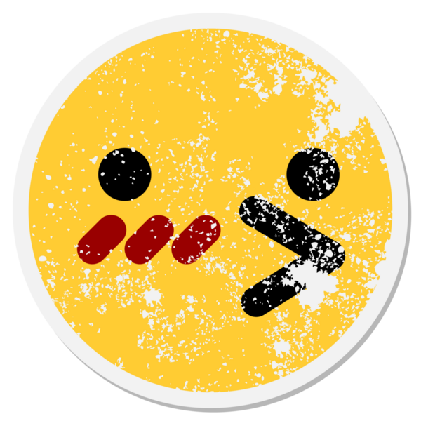 Bir insan tarafından çizilmiş kızaran kuş yüzlü dairesel etiket.