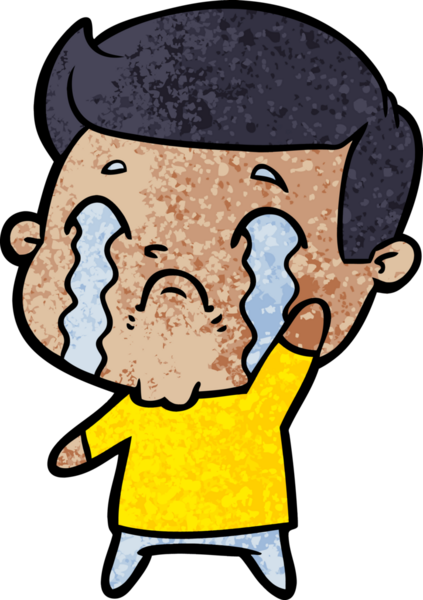 Bir insan tarafından çizilmiş ağlayan çizgi film adamı.