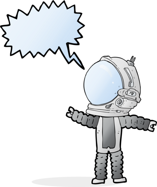 Bir insan tarafından çizilmiş konuşma balonu olan bir astronot.