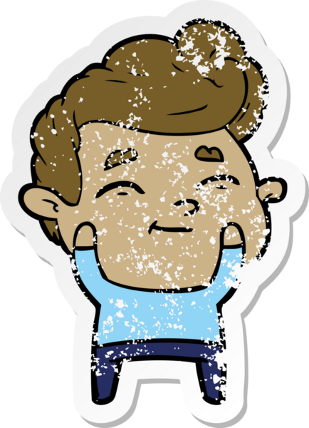 Bir insan tarafından çizilmiş mutlu bir çizgi film karakterinin sıkıntılı çıkartması.