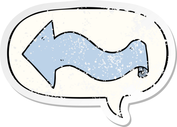 Konuşma baloncuğu olan çizgi film oku bir insan tarafından çizilmiş sıkıntılı eski bir çıkartma